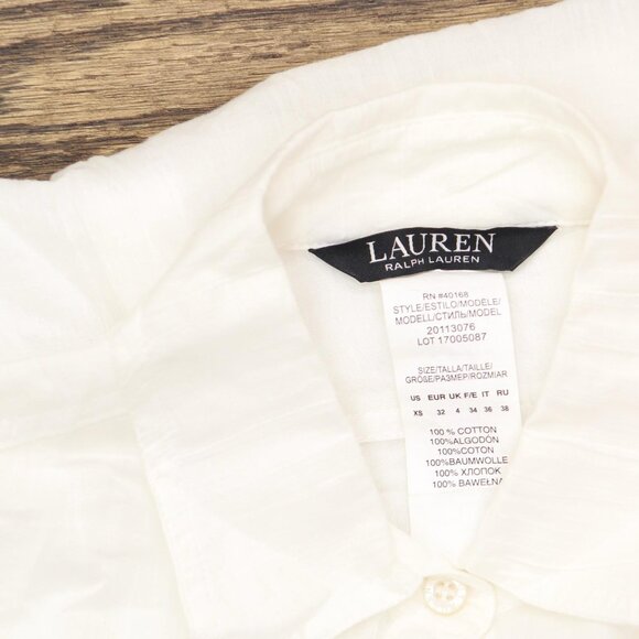 NWT Lauren Ralph Lauren Crushed Cotton Camp Shirt Cover Up 20113076 White XS - Picture 7 of 7